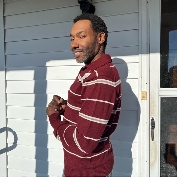 NWT Vintage deadstock burgundy striped collared acrylic sweater retro throwback - Picture 4 of 15